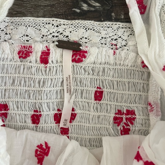 Free People White and Red Smocked Top - Picture 2 of 5
